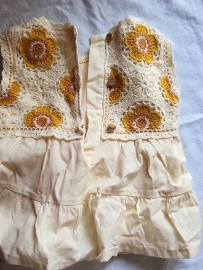 Cream Crochet Flower Kids One-Piece Dress